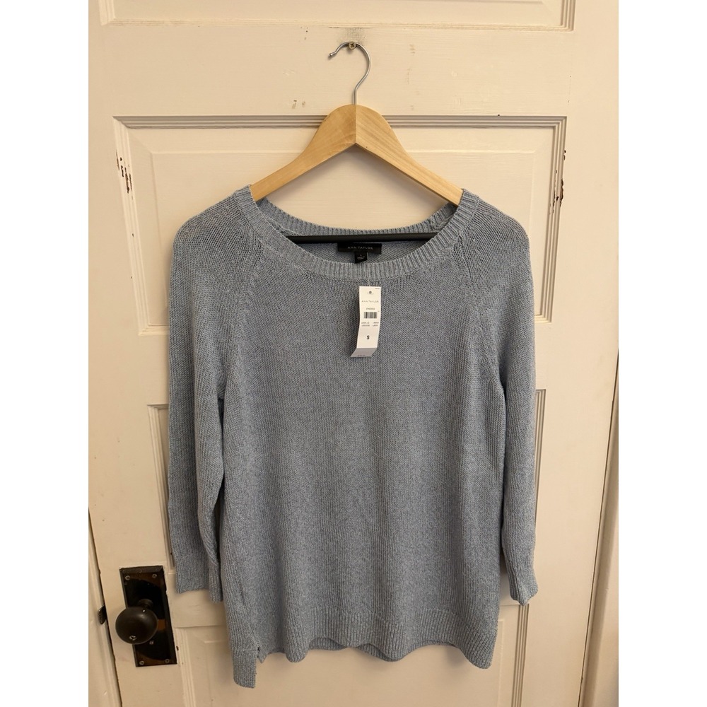 Ann Taylor Women's Blue Knit Sweater Raglan 3/4 Sleeves Size Small‎ New $79.50